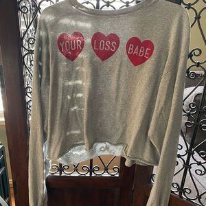 YOUR LOSS BABE GRAY LONG SLEEVED CROP TOP